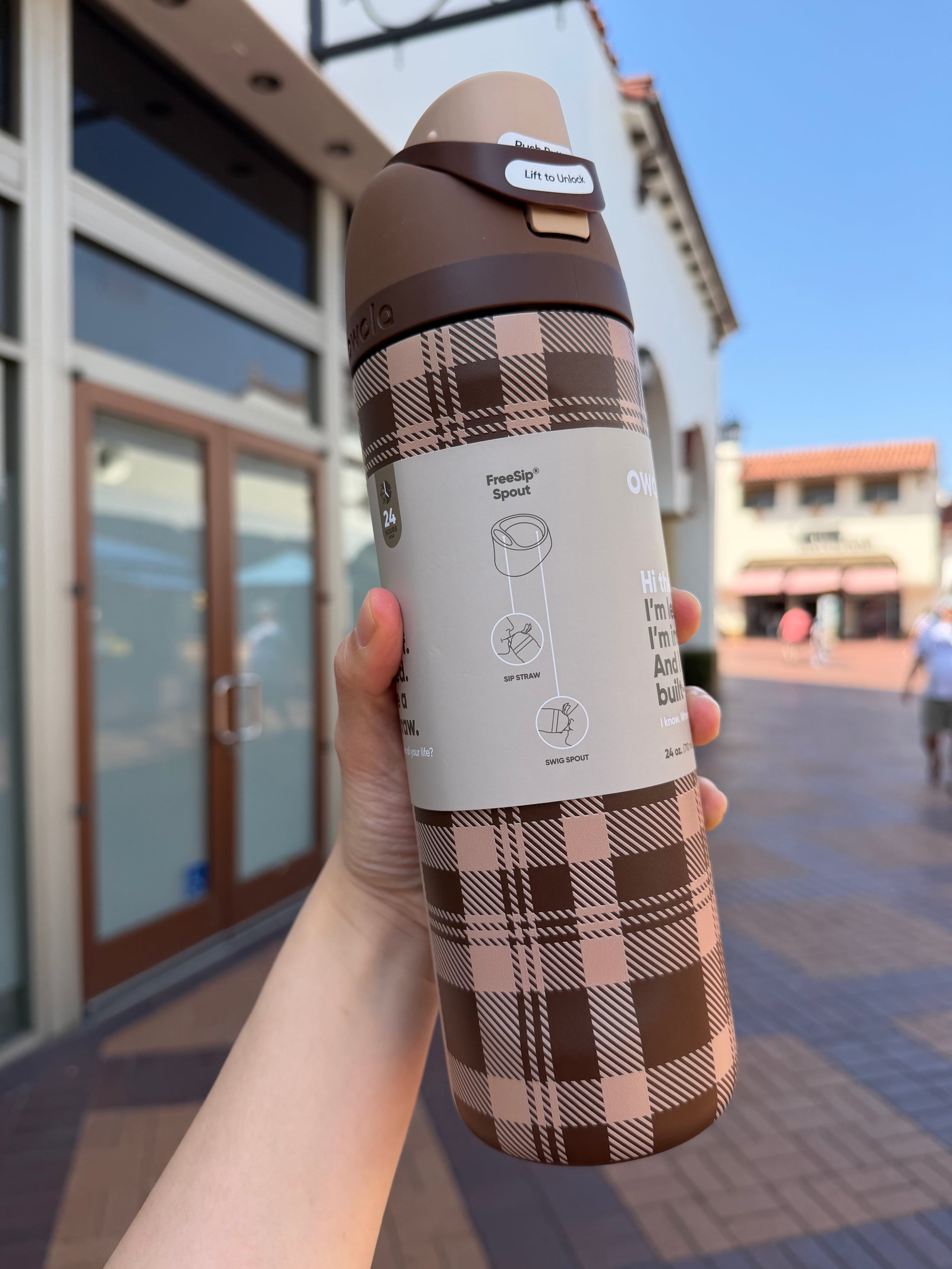 Owala 經典吸管不銹鋼冷水壺 - 榛果巧克力 - Plaid - 710ml