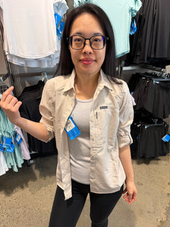 Columbia 女生 拉鏈防曬長袖襯衫 - 燕麥色 -UPF40