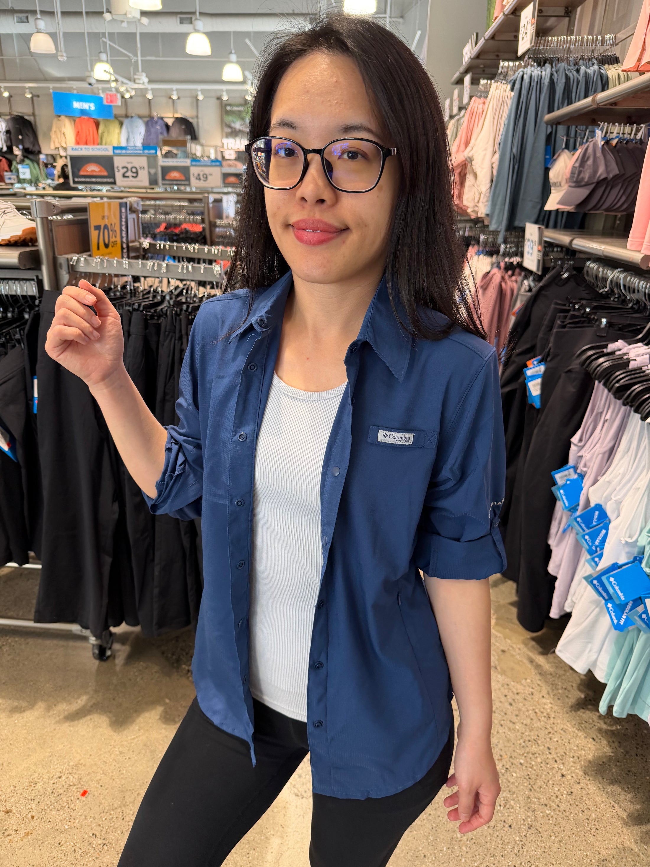 Columbia 女生 快速扣防曬襯衫 - 深藍 -UPF40