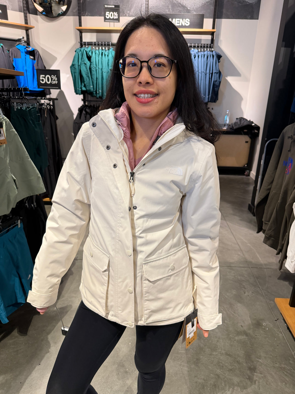 北臉 女生 Trv三合一外套[科技羽絨內裡] - 天使白/花瓣粉