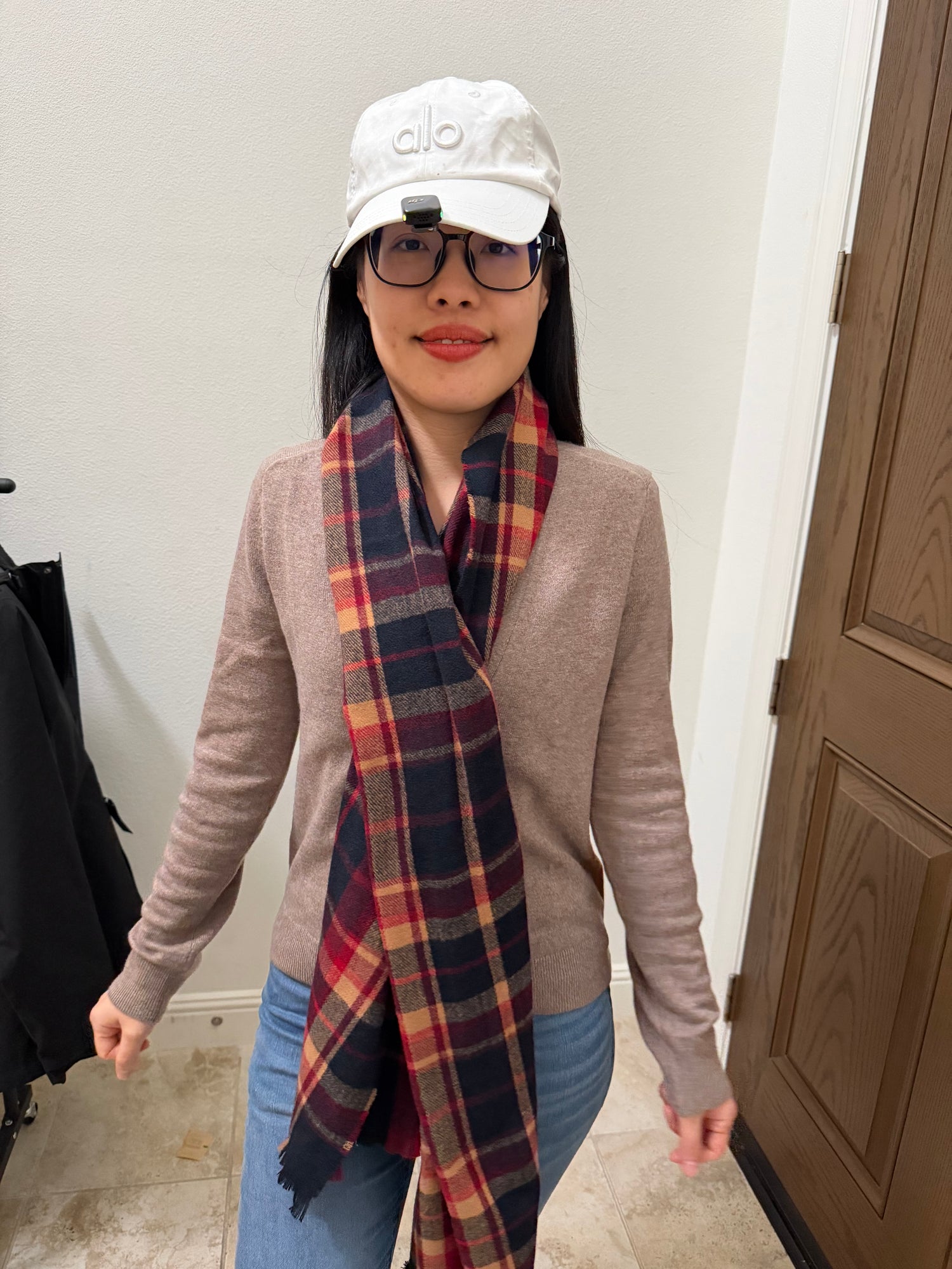 Banana cozy圍巾 紅格子