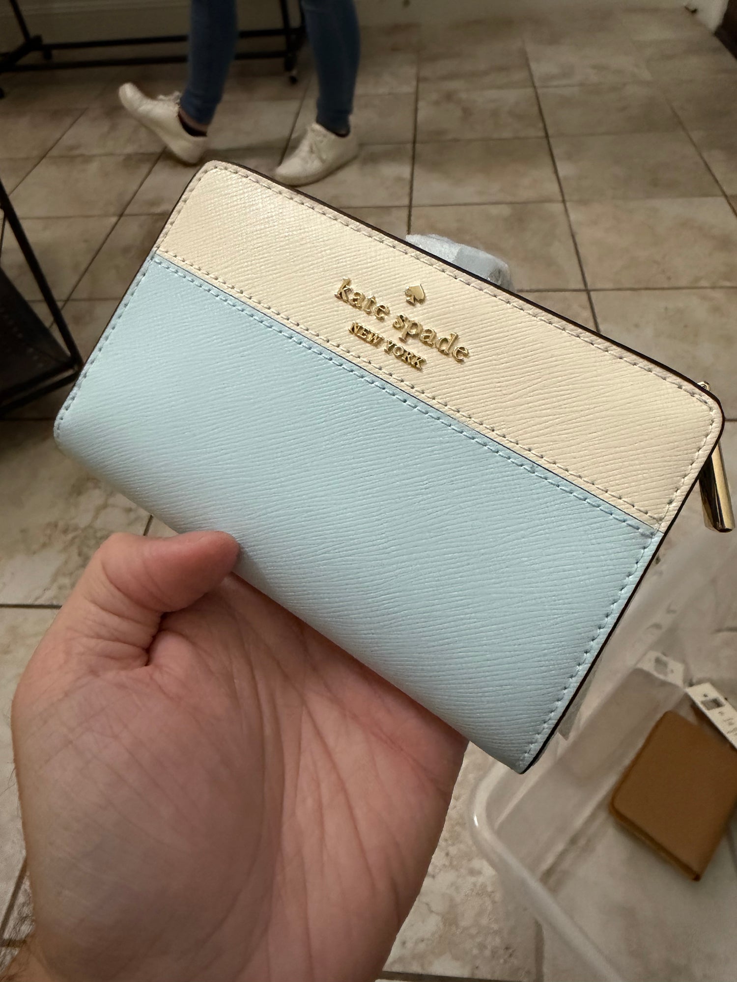 KS outlet 扣子中夾 淺藍撞色