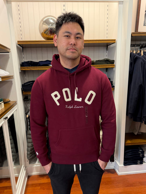 RL 男生 刷毛帽T 酒紅 M