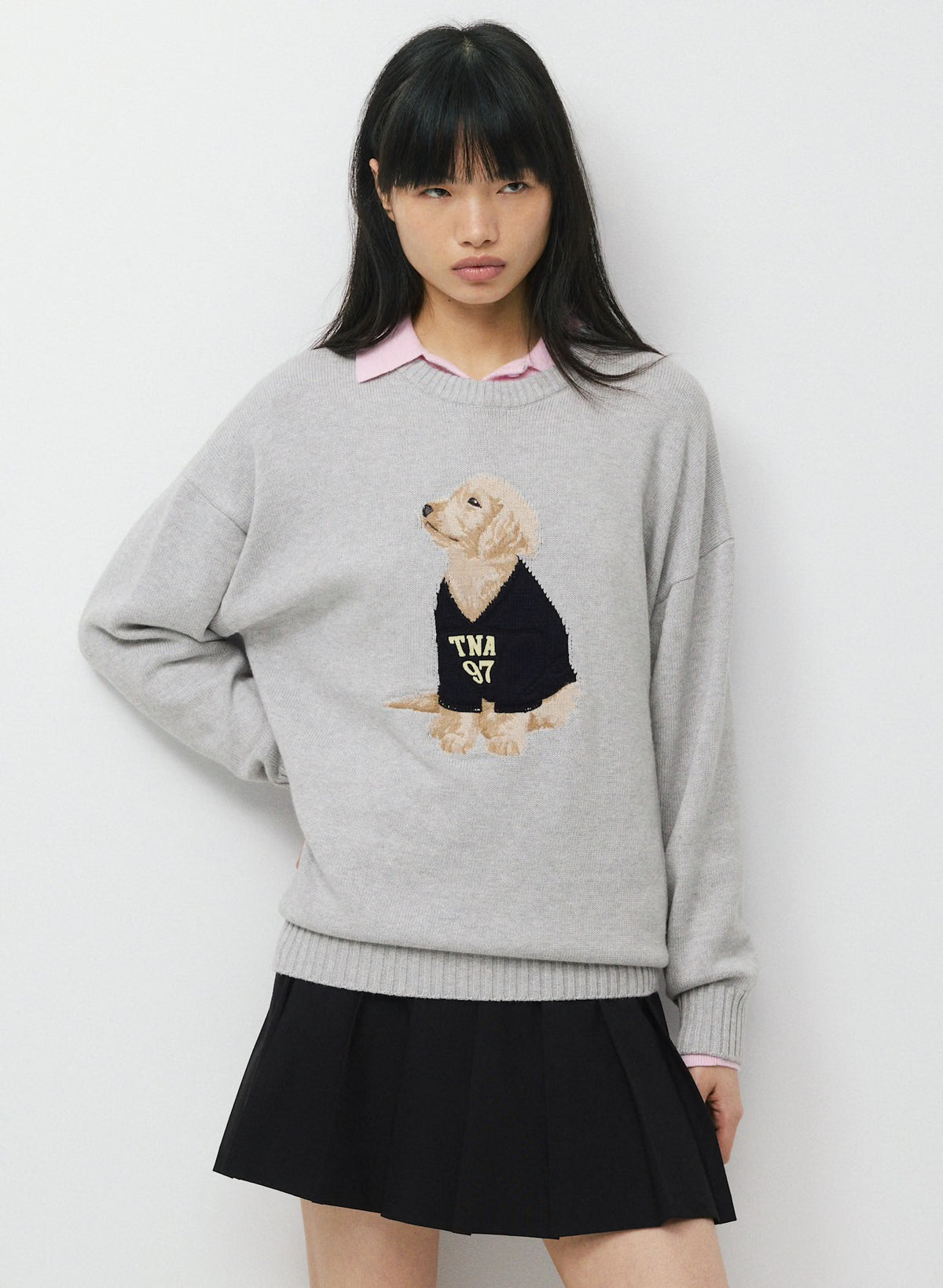 Aritzia 女生 針織大學T - 灰色金毛