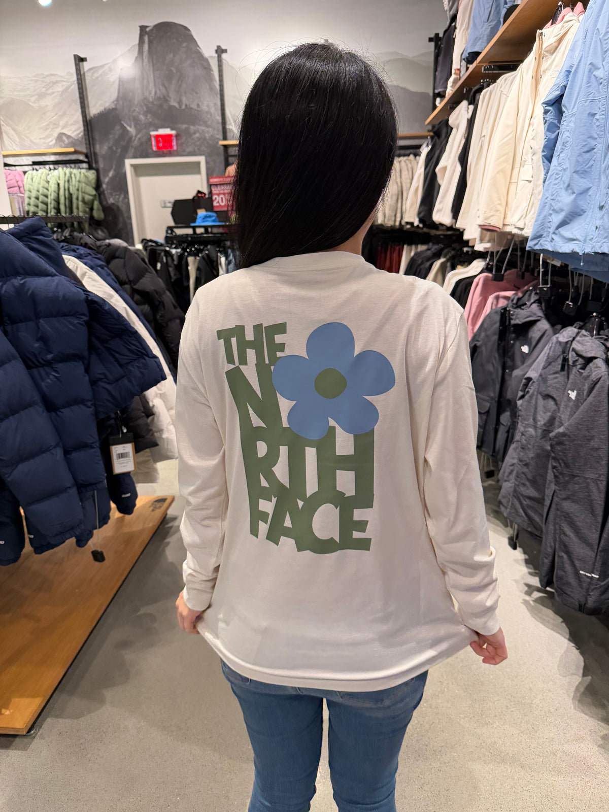 北臉 女生 花花logo - 天使白藍花