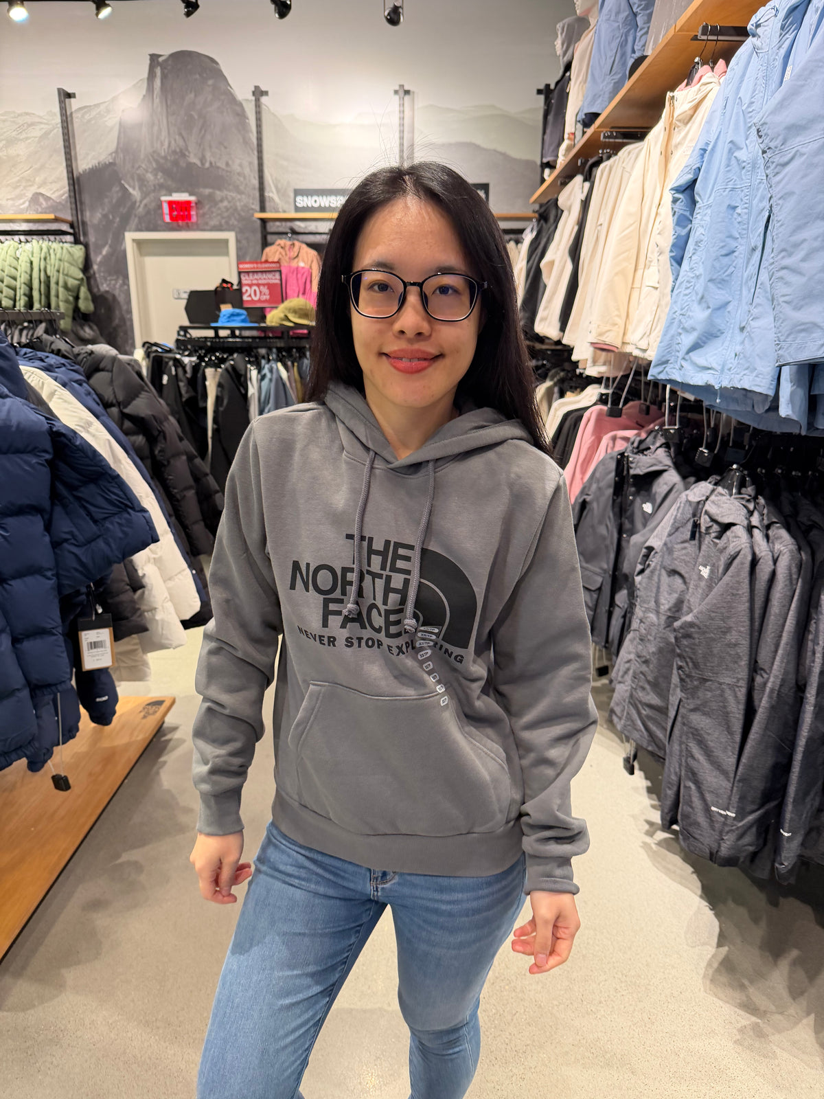 北臉 女生 大Logo刷毛帽T - 高級灰