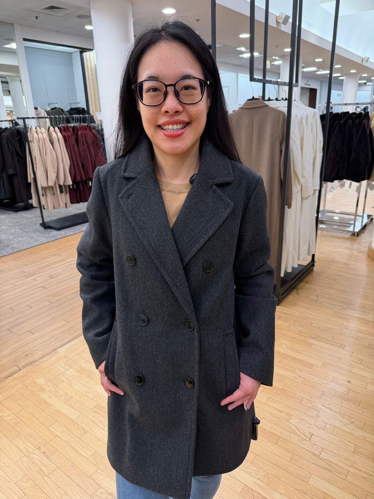 CK 女生 專櫃 雙排扣大衣 - 高級灰