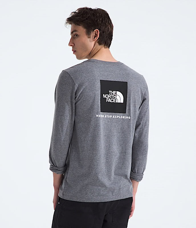 北臉 男生 方塊Logo 長T 灰色