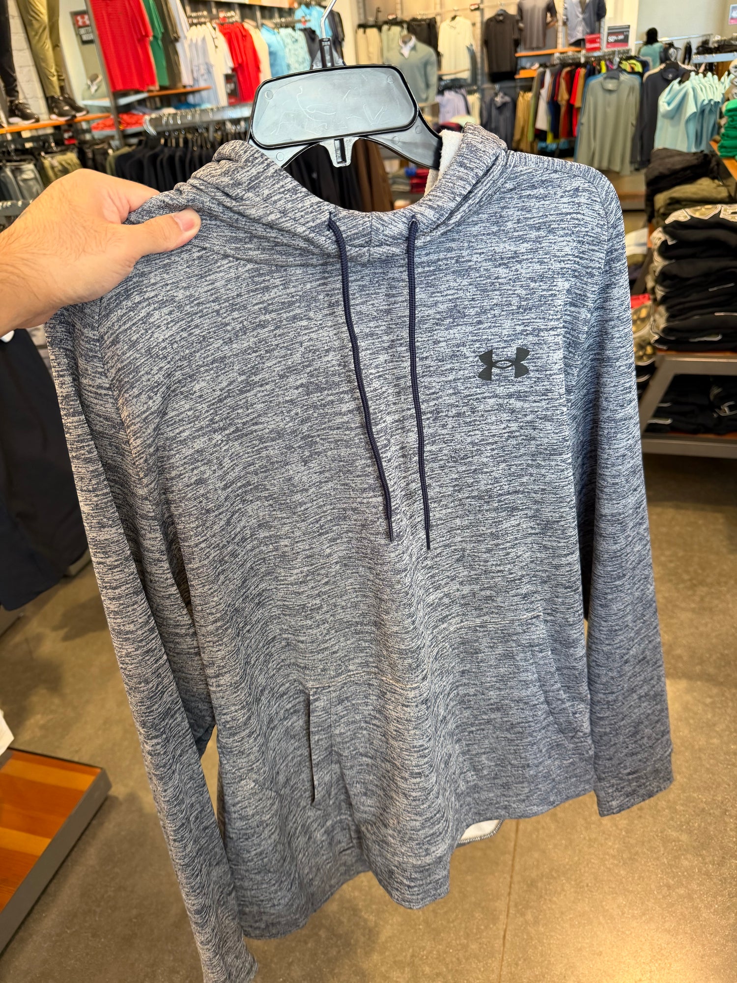 UA 男生 刷毛帽T 小logo 藍胡椒 410