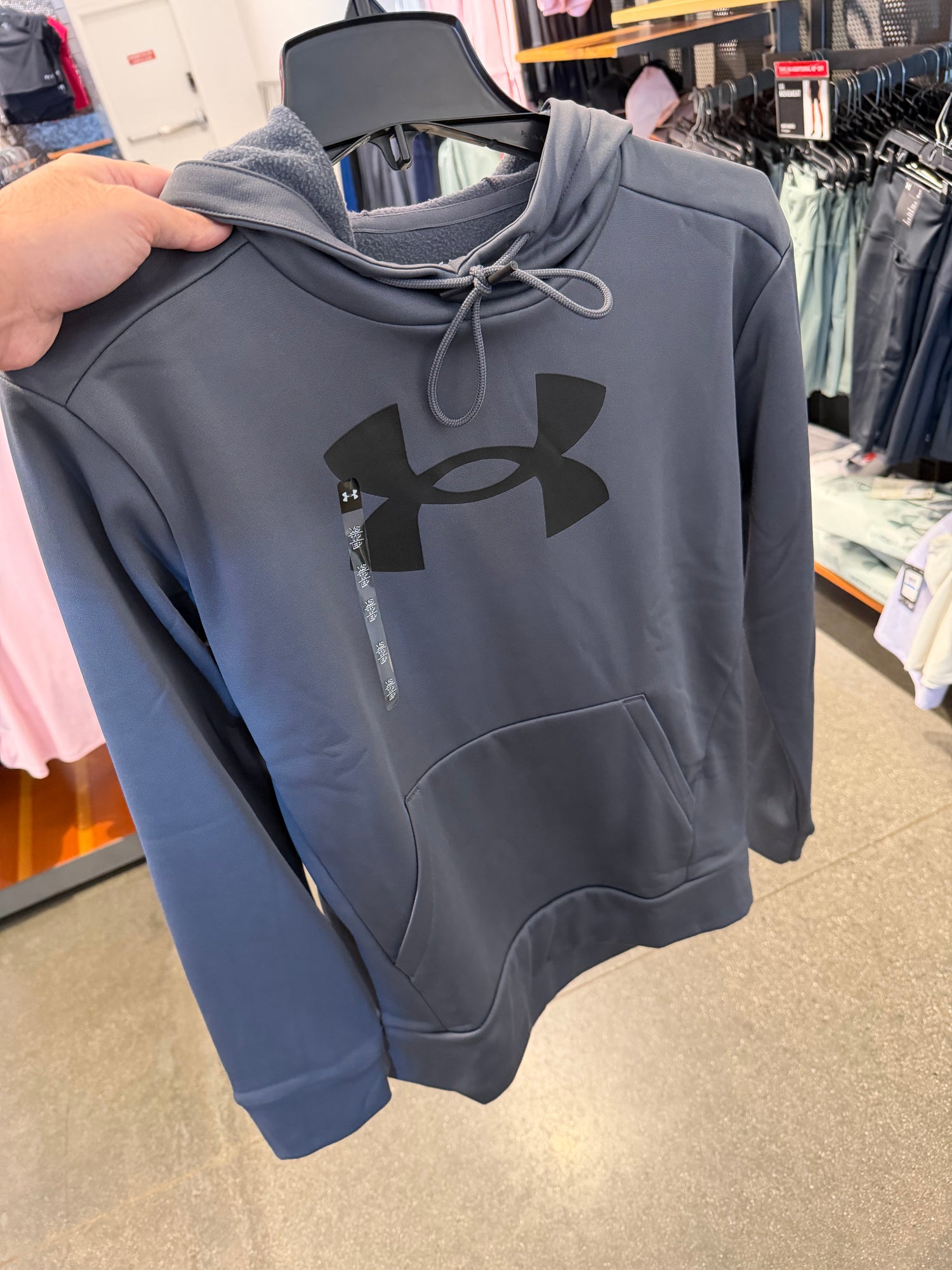 UA 女生 刷毛帽T 大Logo - 灰藍 025