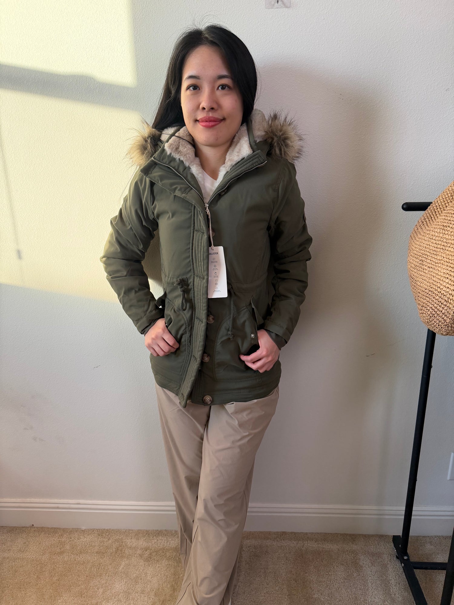 HCO 女生 熊寶寶毛防風派克外套 軍綠 XXS