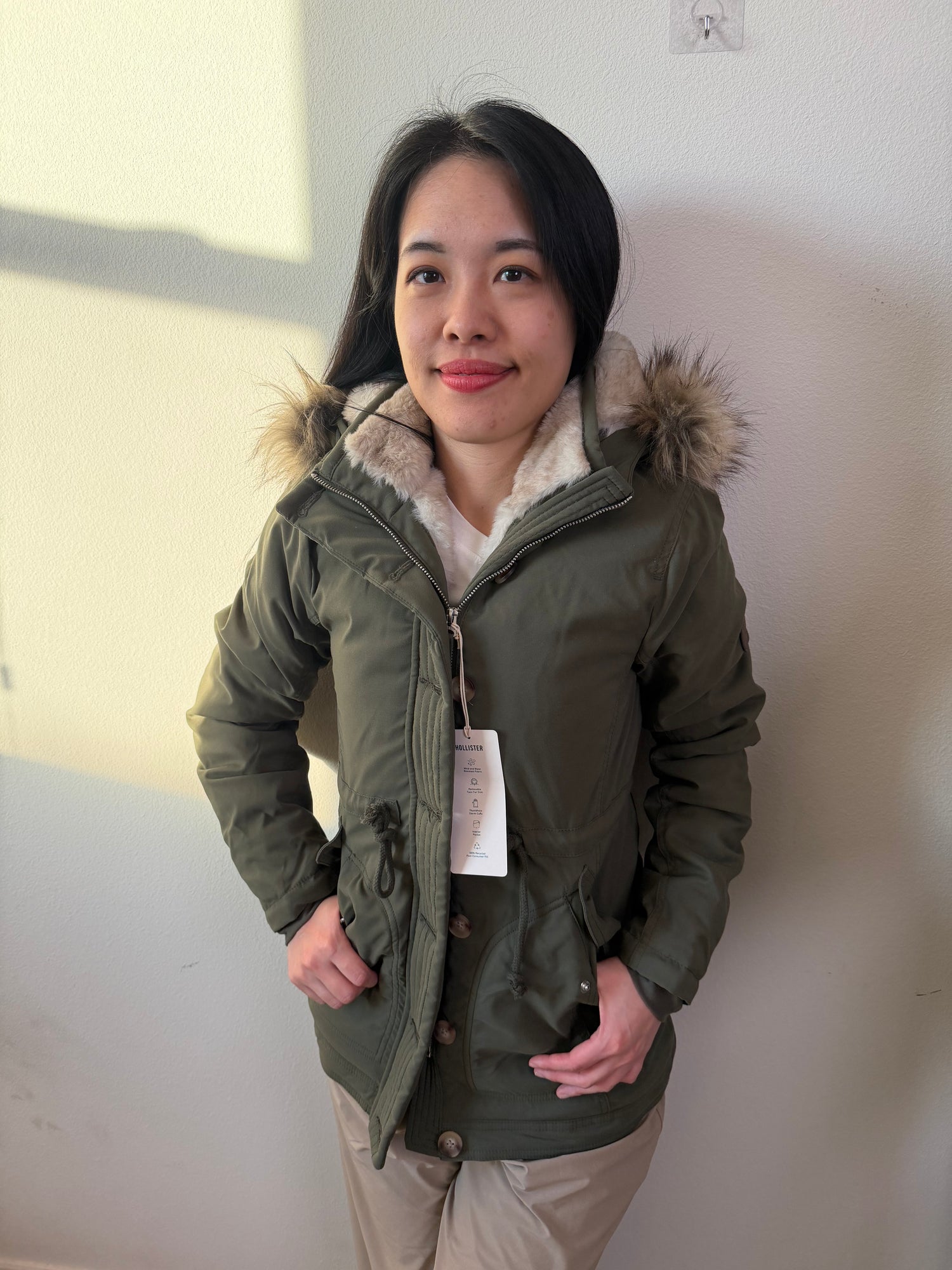 HCO 女生 熊寶寶毛防風派克外套 軍綠 XXS