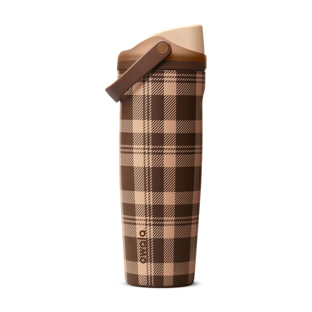 Owala 拉手吸管不銹鋼水壺 - 榛果巧克力 - Plaid - 30oz