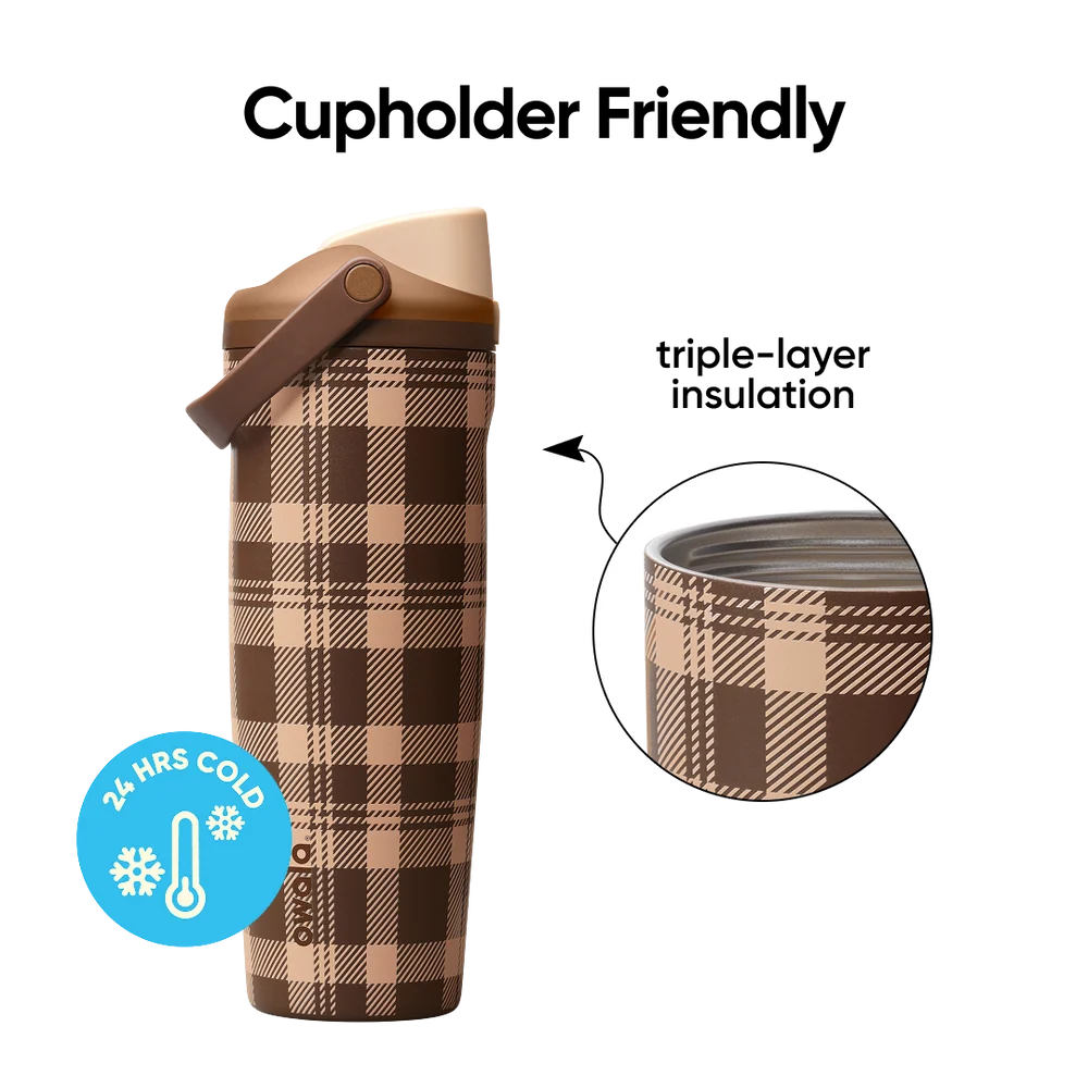 Owala 拉手吸管不銹鋼水壺 - 榛果巧克力 - Plaid - 30oz
