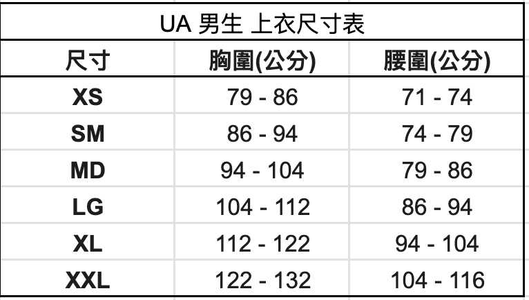 尺寸表