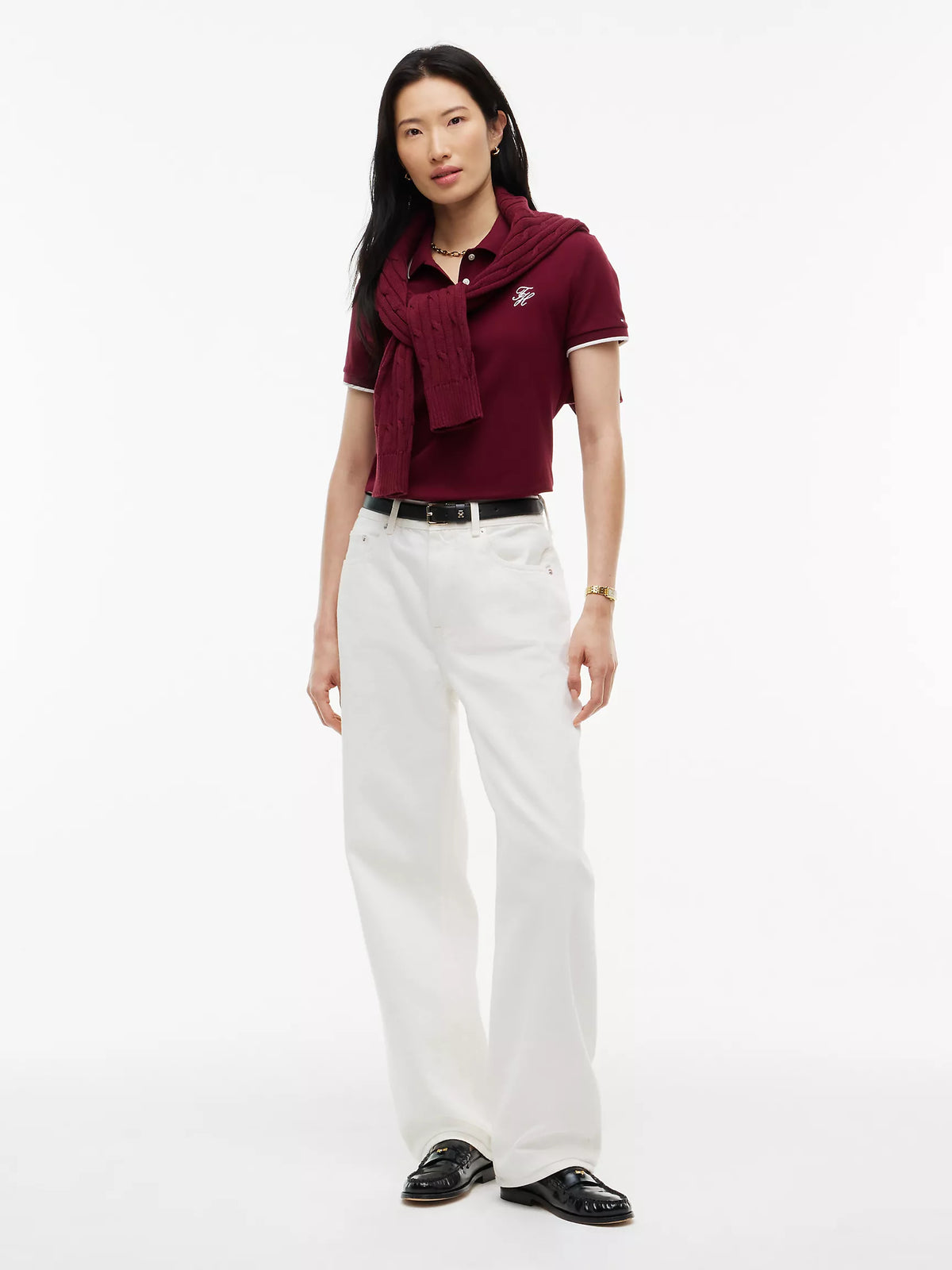 Tommy 女生 草寫logo polo衫 - 酒紅
