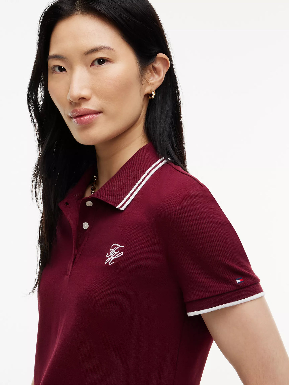 Tommy 女生 草寫logo polo衫 - 酒紅