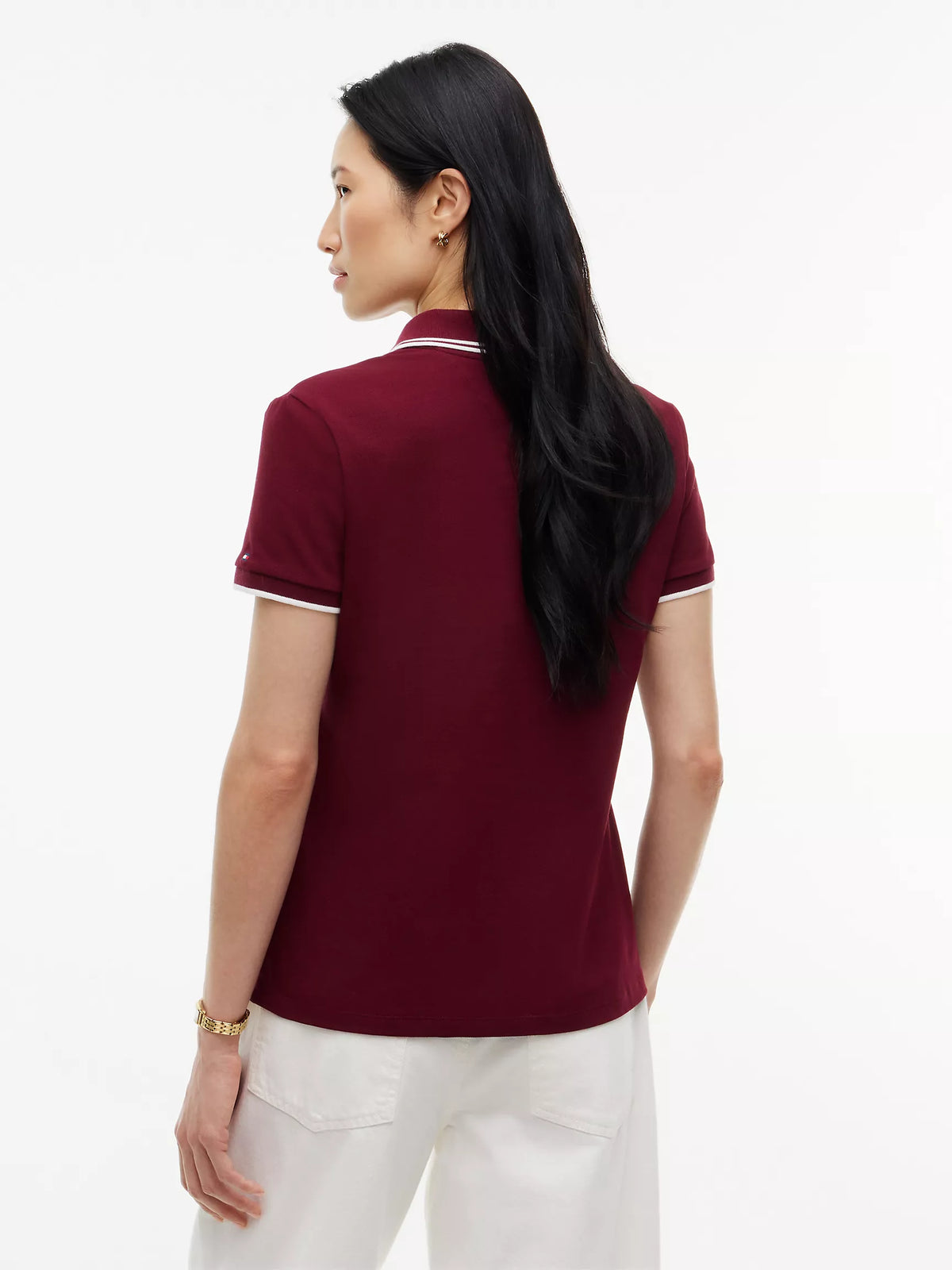 Tommy 女生 草寫logo polo衫 - 酒紅