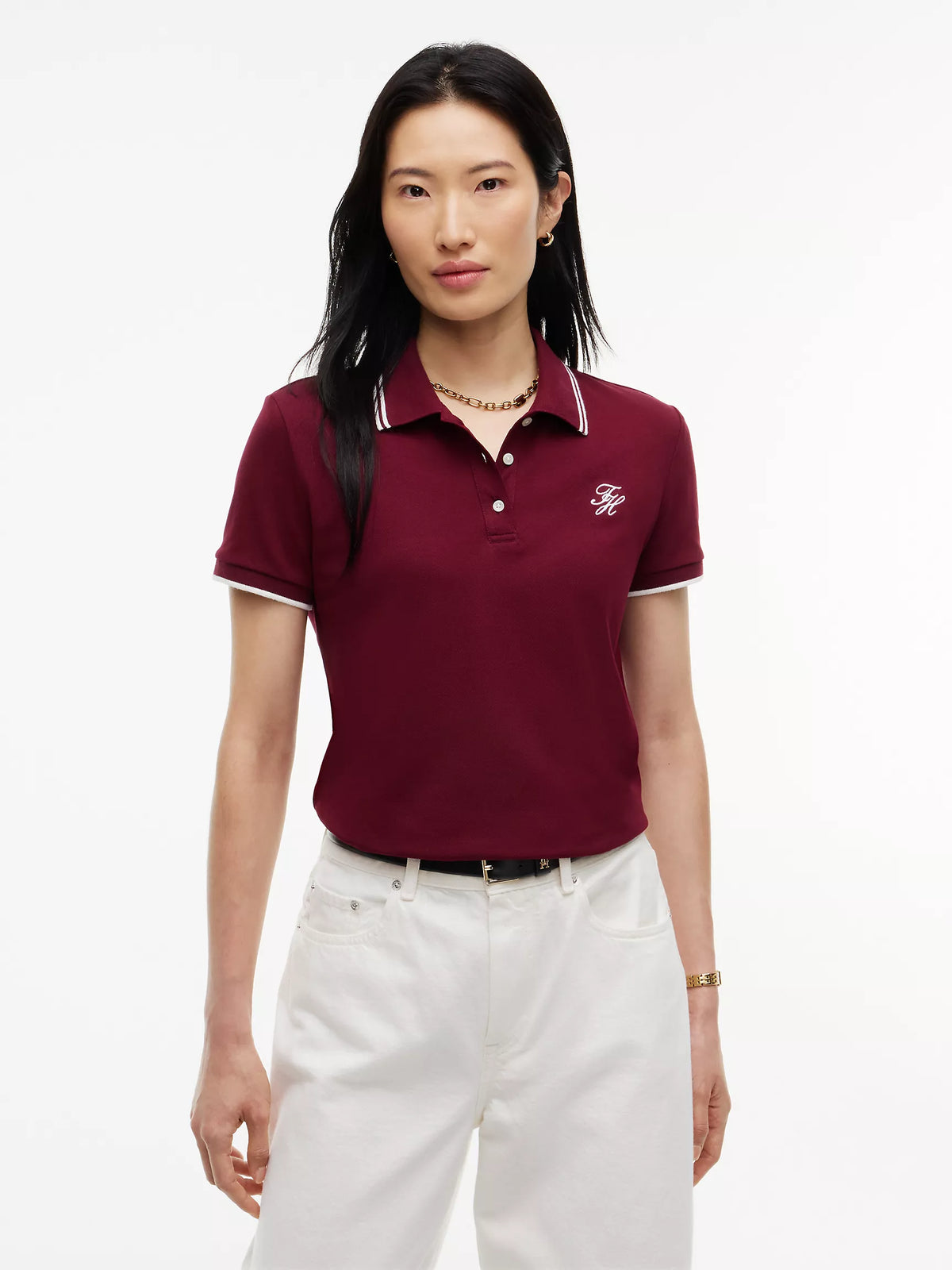 Tommy 女生 草寫logo polo衫 - 酒紅