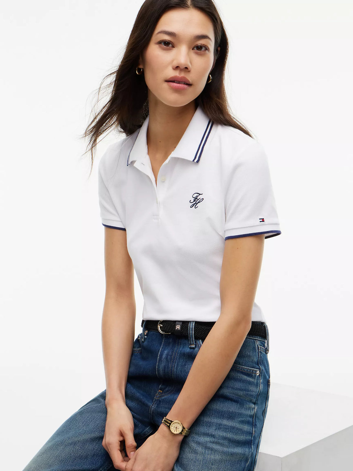 Tommy 女生 草寫logo polo衫 - 白色