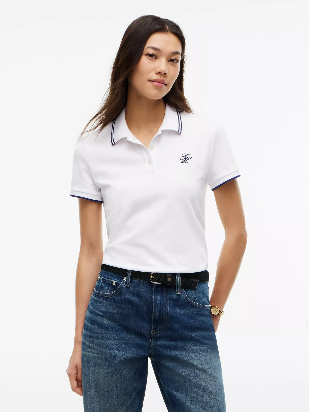 Tommy 女生 草寫logo polo衫 - 白色