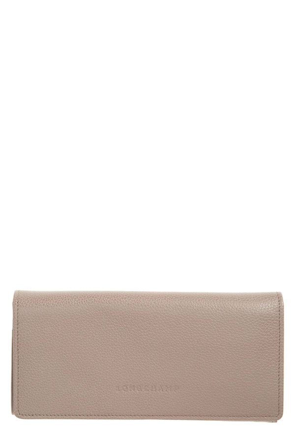 Longchamp La Foulonne 真皮翻蓋長夾 奶茶灰