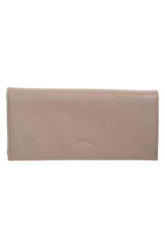 ND Longchamp La Foulonne 真皮翻蓋長夾 奶茶灰