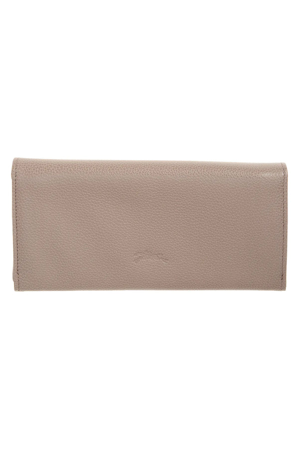 Longchamp La Foulonne 真皮翻蓋長夾 奶茶灰
