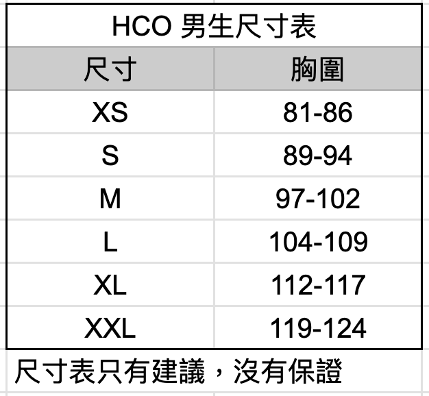 尺寸表