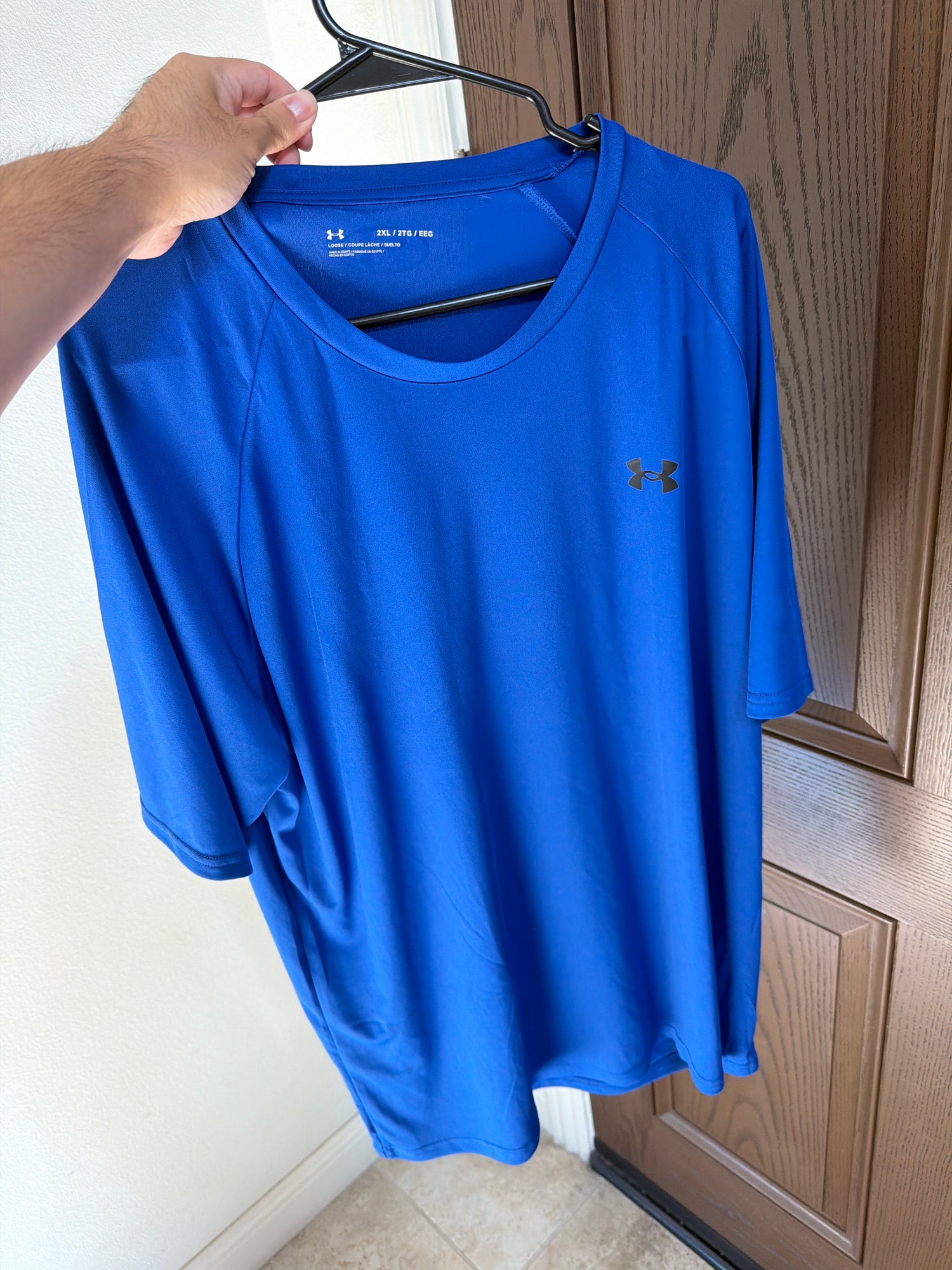 UA 男生 滑溜溜短T 寶藍 XXL