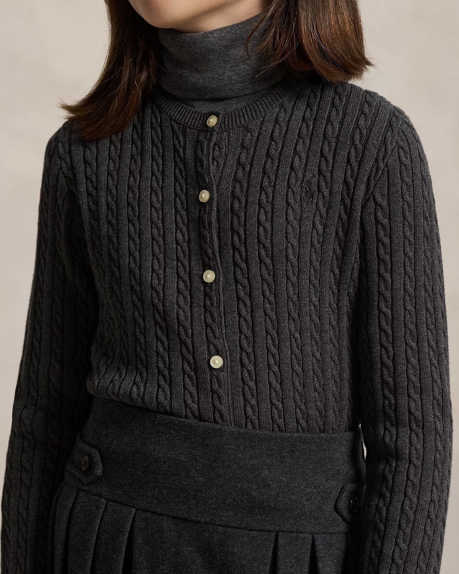 RL女大童 針織麻花罩衫