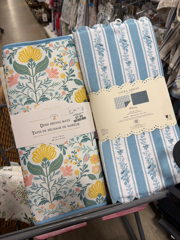 居家 晾乾墊 兩個 藍色條紋跟藍色色花花