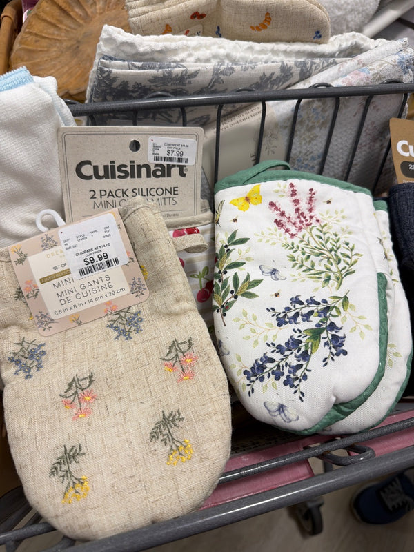 居家 隔熱手套兩組 刺繡小花跟貴婦蝴蝶