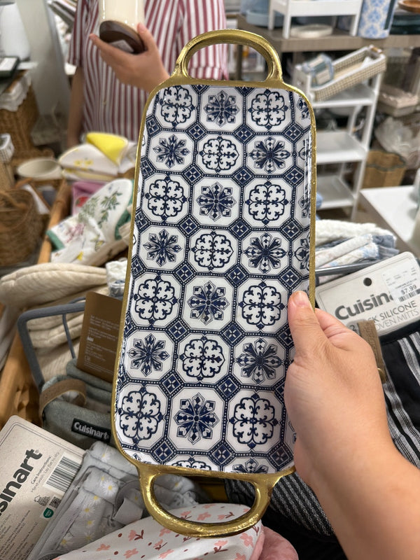 居家 印度製浴室托盤 幾何圖形